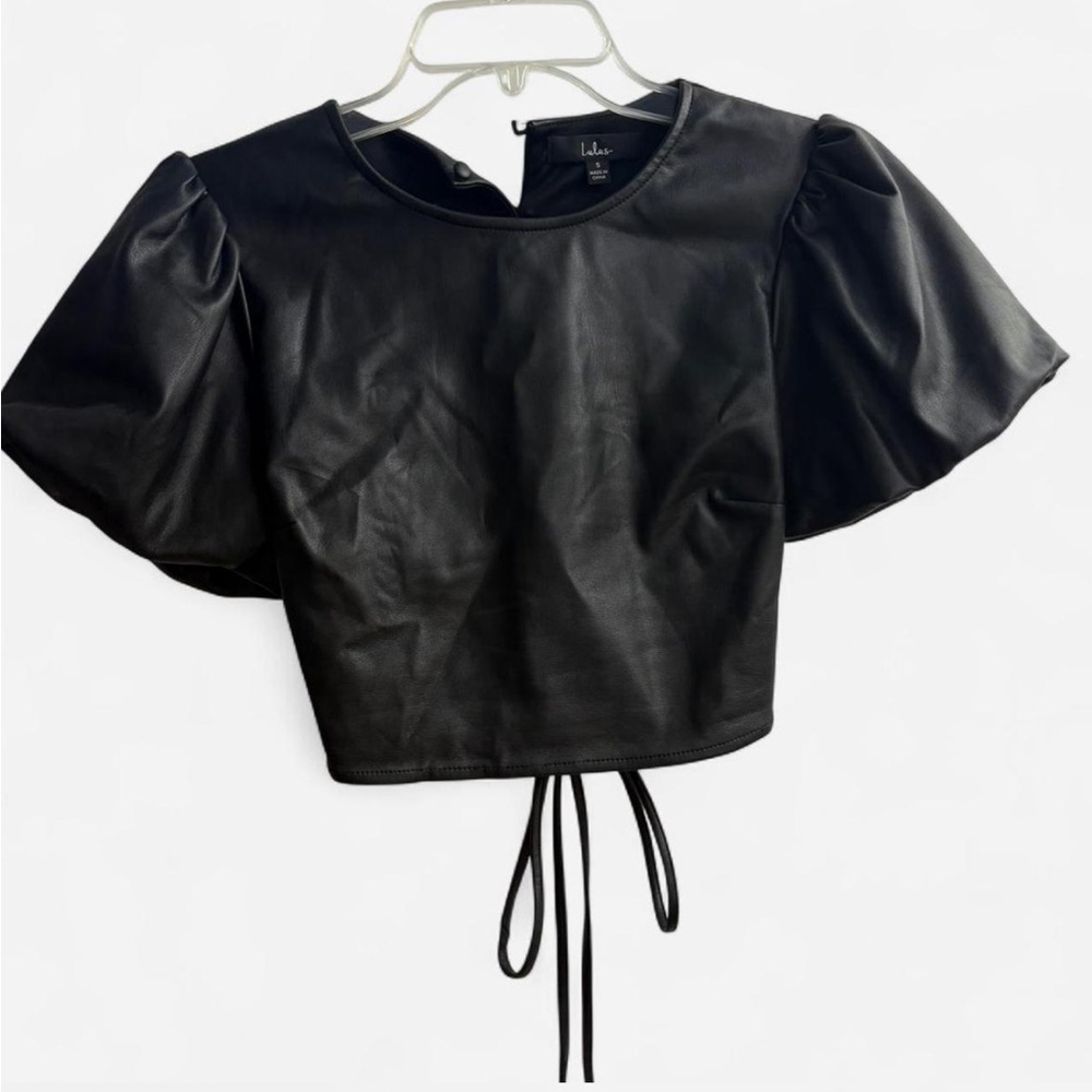 Lulu's Elegant Black Puff Sleeve Crop Top